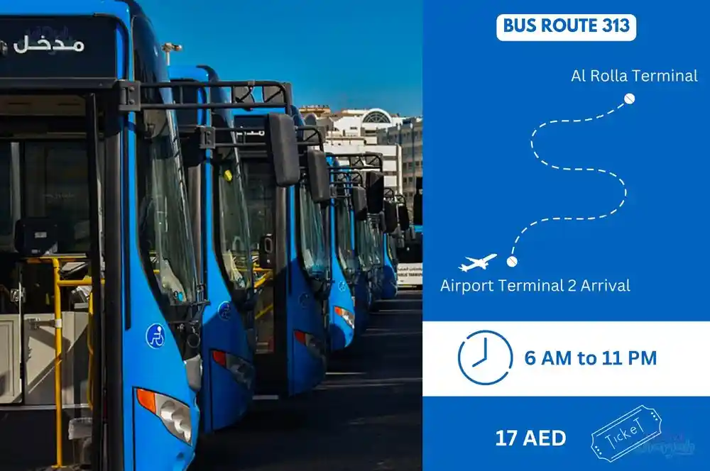 sharjah-bus-route-313-Al Rolla Terminal - Airport Terminal 2 Arrival